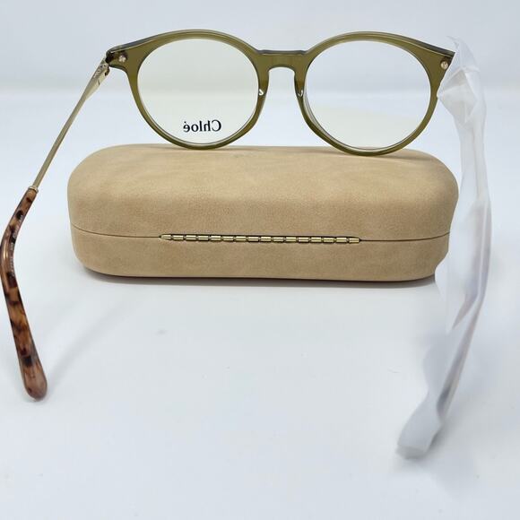 CHLOE 52mm frames Khaki green Mod Rectangle Full Plastic Rim filigree metal arms - Picture 7 of 16